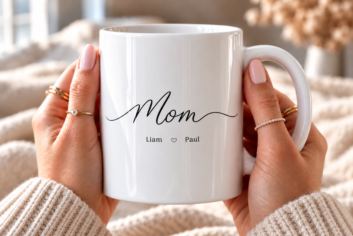 Personalized Mom mug with kids names and heart