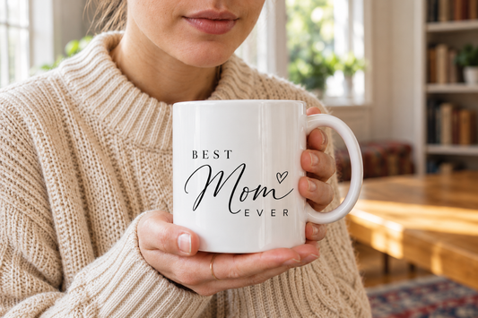 Personalized Best Mom Ever mug held as a meaningful custom gift for Mom
