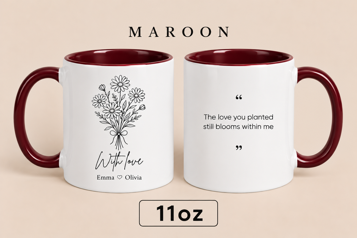 Personalized Mom Mug with Kids’ Names, Floral Mother’s Day Gift, Custom Gift for Mom