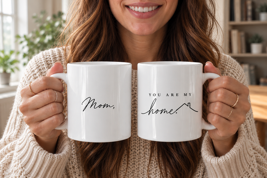 Personalized Mom mug with You Are My Home message and minimalist house design